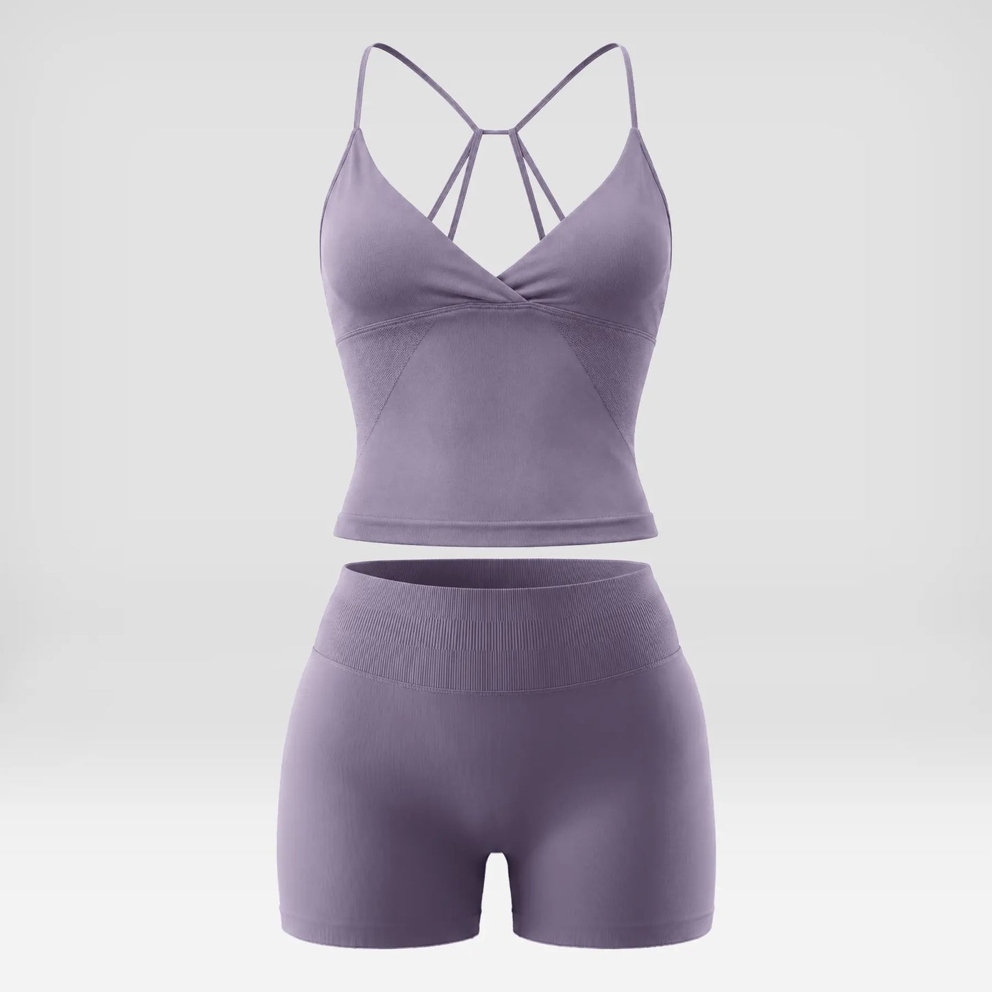 Seamless Ribbed 2 Piece Sets for Women, Gym Baddie Workout Outfit with High Waisted Shorts & Thin-Strap Crop Top, Butt Lift Athleisure Wear, Women 2 Piece Sets, Shorts for Women