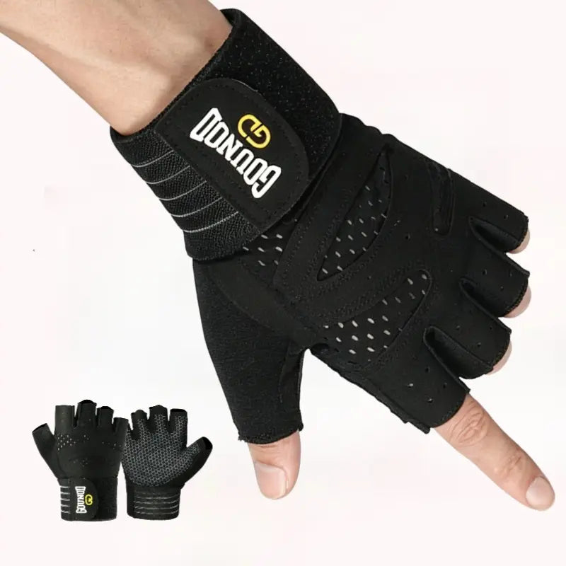 Breathable Mesh Training Gloves, Half-Finger Design with Anti-Slip Grip, Secure Wrap Wristband & Shock-Absorbing Palm Padding, Adjustable, Bodybuilding Sports Gloves, Durable, Home Fitness Training