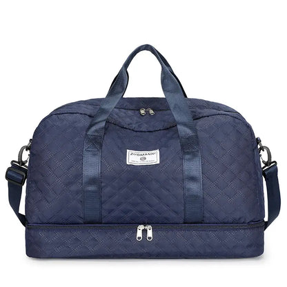 Large Capacity Quilted Duffel Bag, Lightweight Weekender Gym Bag with Multiple Pockets, Travel Carry-On Bag for Overnight Trips & Daily Use