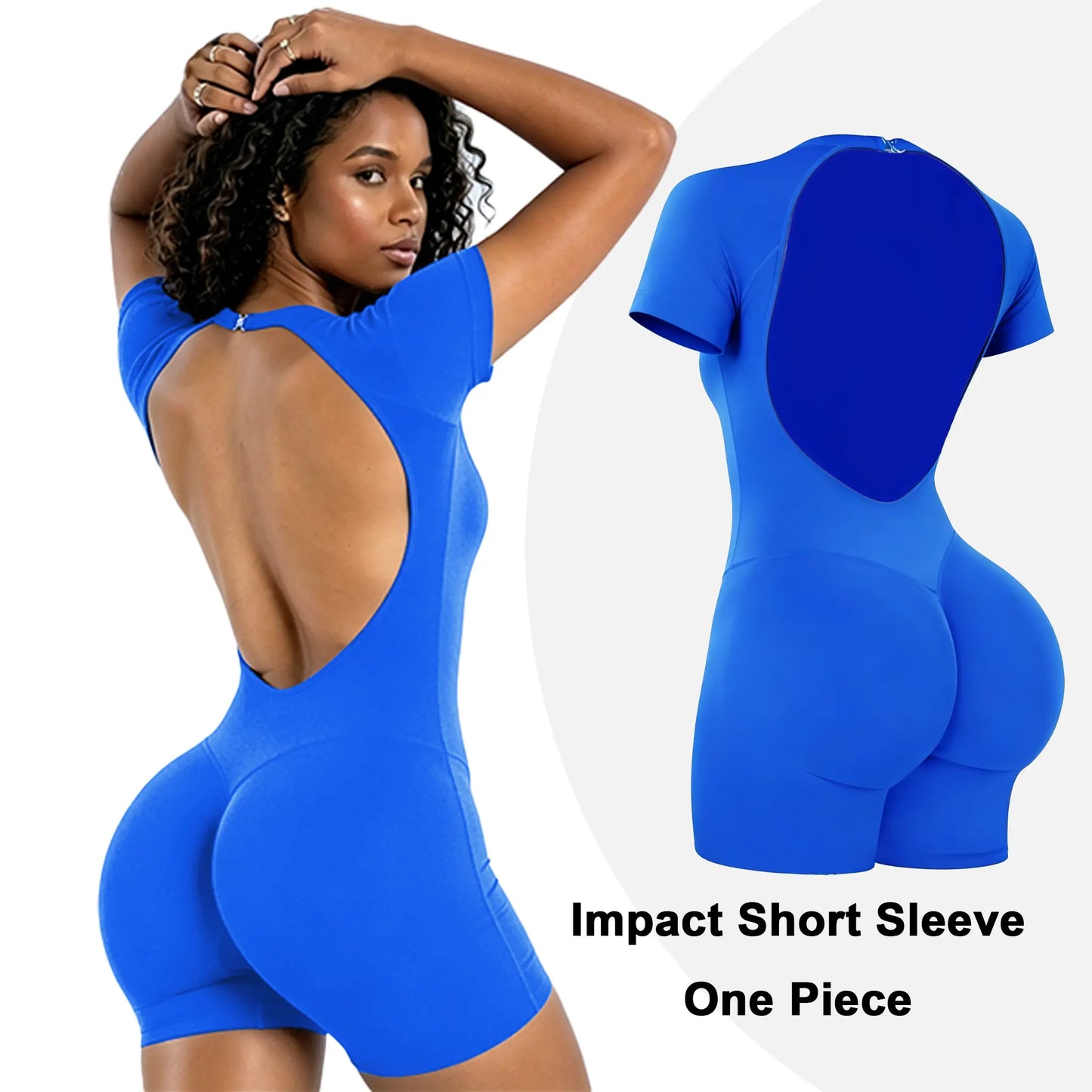 [SIZE up 1] HALO Impact Short Sleeve One Piece Women'S Seamless Workout Unitard Tummy Control Butt Lifting Short Sleeve Yoga Romper [STRONG COMPRESSED]