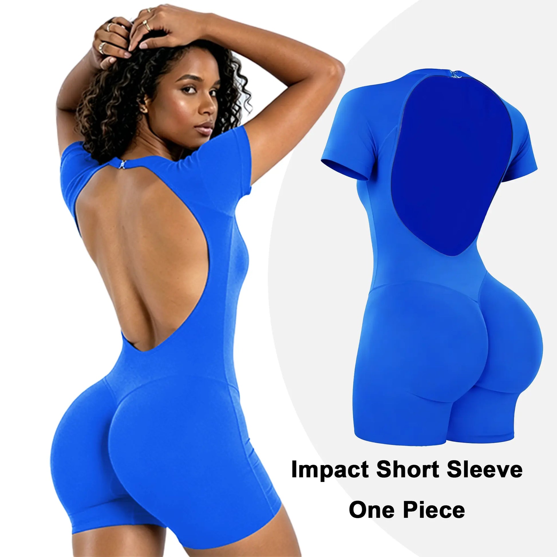 [SIZE up 1] HALO Impact Short Sleeve One Piece Women'S Seamless Workout Unitard Tummy Control Butt Lifting Short Sleeve Yoga Romper [STRONG COMPRESSED]