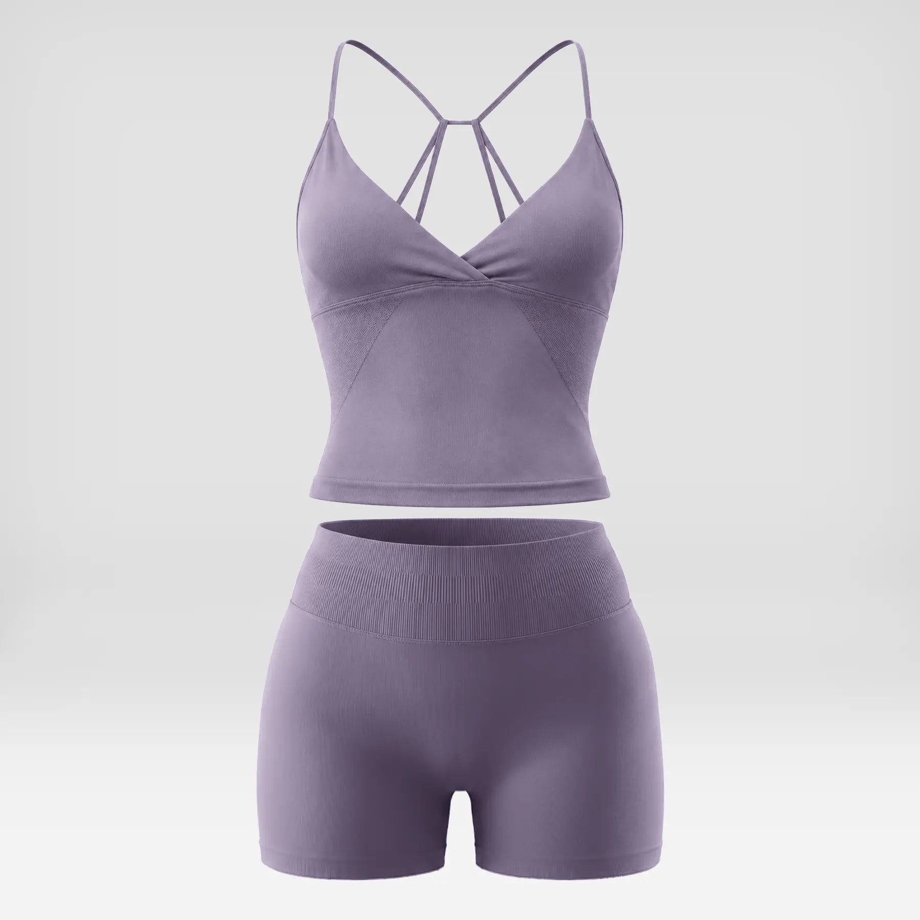 Seamless Ribbed 2 Piece Sets for Women, Gym Baddie Workout Outfit with High Waisted Shorts & Thin-Strap Crop Top, Butt Lift Athleisure Wear, Women 2 Piece Sets, Shorts for Women