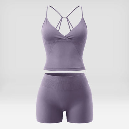 Seamless Ribbed 2 Piece Sets for Women, Gym Baddie Workout Outfit with High Waisted Shorts & Thin-Strap Crop Top, Butt Lift Athleisure Wear, Women 2 Piece Sets, Shorts for Women