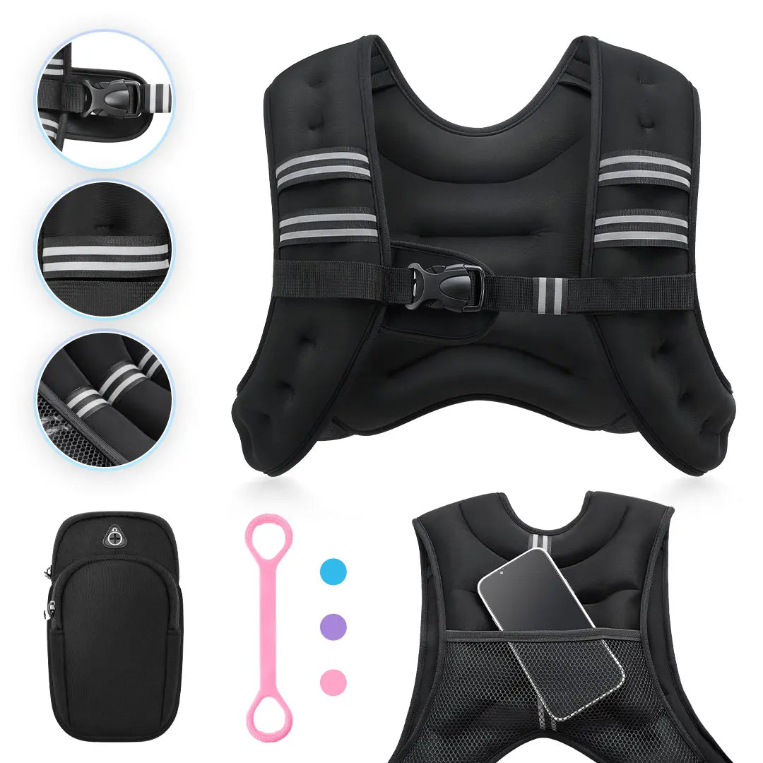 【Summersale】Zelus Weighted Vests,6/8/12/16/20/25/30Lb Rucking Vest with Detachable Phone Pouch&Reflective Stripes&Adjustable Straps|Exercise Equipment & Workout Enhancer for Motivational Walking,Strength Training,Running #Tiktokshopdealsforyoudays