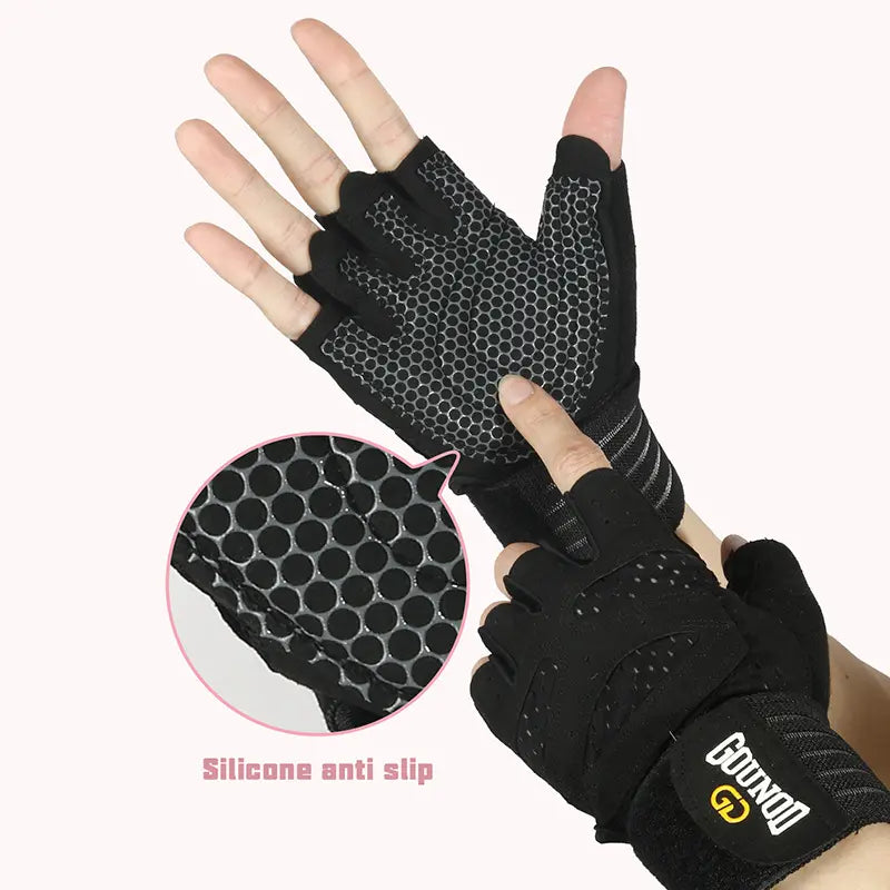 Breathable Mesh Training Gloves, Half-Finger Design with Anti-Slip Grip, Secure Wrap Wristband & Shock-Absorbing Palm Padding, Adjustable, Bodybuilding Sports Gloves, Durable, Home Fitness Training