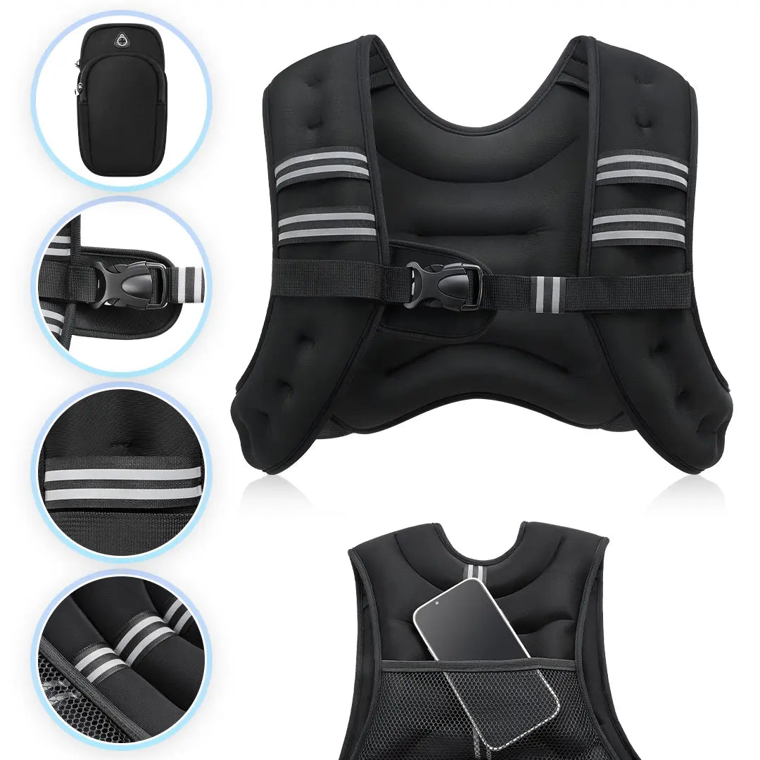 【Summersale】Zelus Weighted Vests,6/8/12/16/20/25/30Lb Rucking Vest with Detachable Phone Pouch&Reflective Stripes&Adjustable Straps|Exercise Equipment & Workout Enhancer for Motivational Walking,Strength Training,Running #Tiktokshopdealsforyoudays