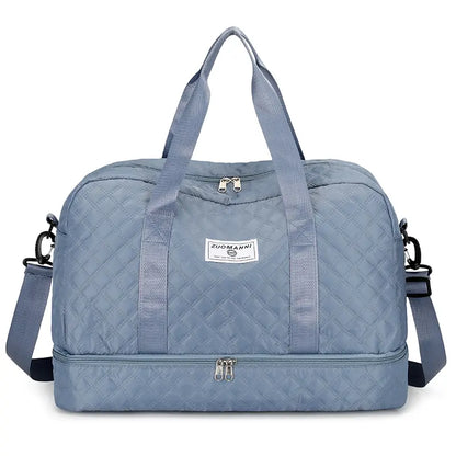 Large Capacity Quilted Duffel Bag, Lightweight Weekender Gym Bag with Multiple Pockets, Travel Carry-On Bag for Overnight Trips & Daily Use