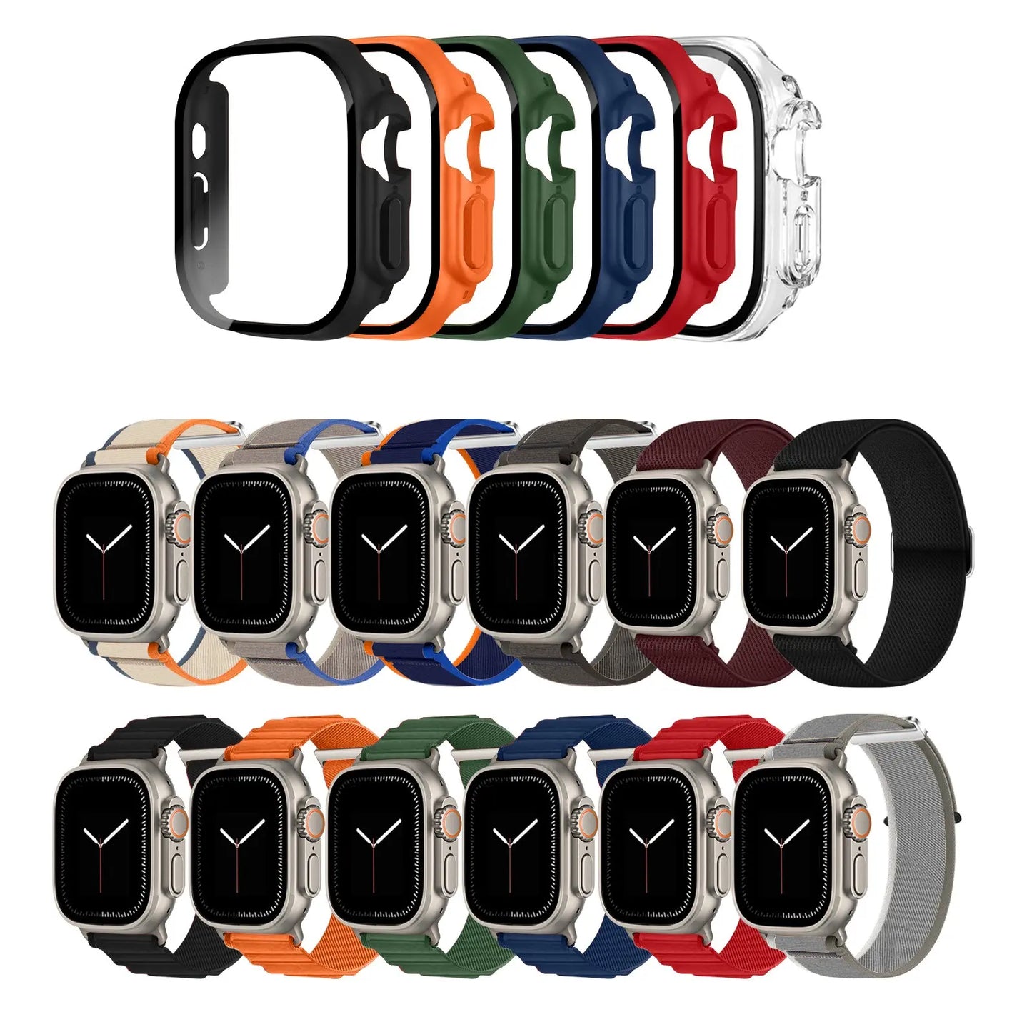12 +6Pack Nylon Sport Loop Straps with Protective Case Alpine Loop Band Compatible with Apple Watch Band Ultra 49Mm Ultra 2 Wearable Smart Watch Accessory Smartwatch Replacement Straps