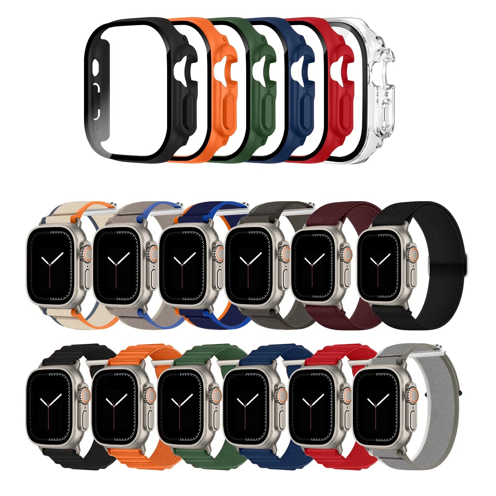 12 +6Pack Nylon Sport Loop Straps with Protective Case Alpine Loop Band Compatible with Apple Watch Band Ultra 49Mm Ultra 2 Wearable Smart Watch Accessory Smartwatch Replacement Straps