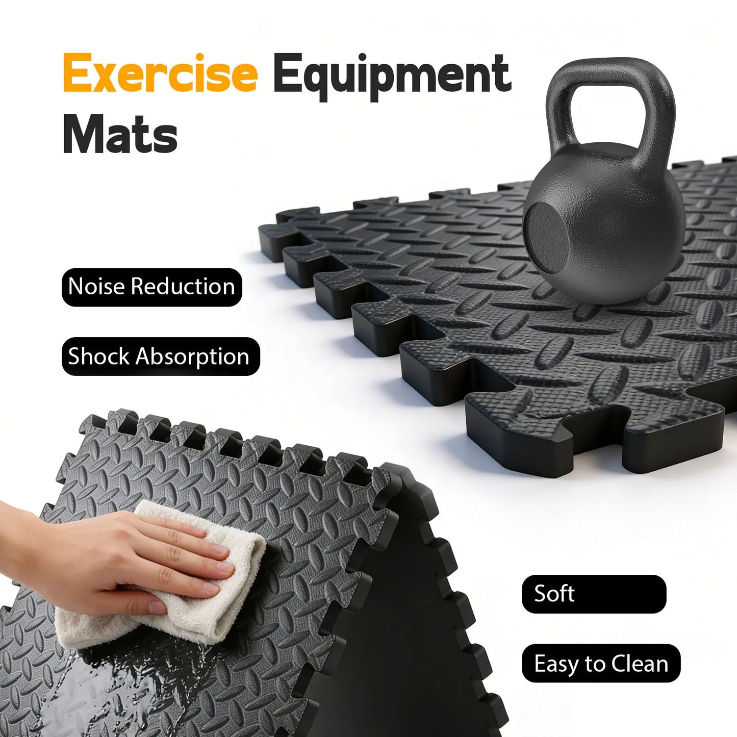Puzzle Exercise Mat ½ In, EVA Interlocking Foam Floor Tiles for Home Gym, Mat for Home Workout Equipment, Floor Padding for Kidds, Black, 20 in X 20 in X ½ In, 6/12/24 Tiles