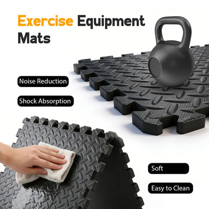 Puzzle Exercise Mat ½ In, EVA Interlocking Foam Floor Tiles for Home Gym, Mat for Home Workout Equipment, Floor Padding for Kidds, Black, 20 in X 20 in X ½ In, 6/12/24 Tiles