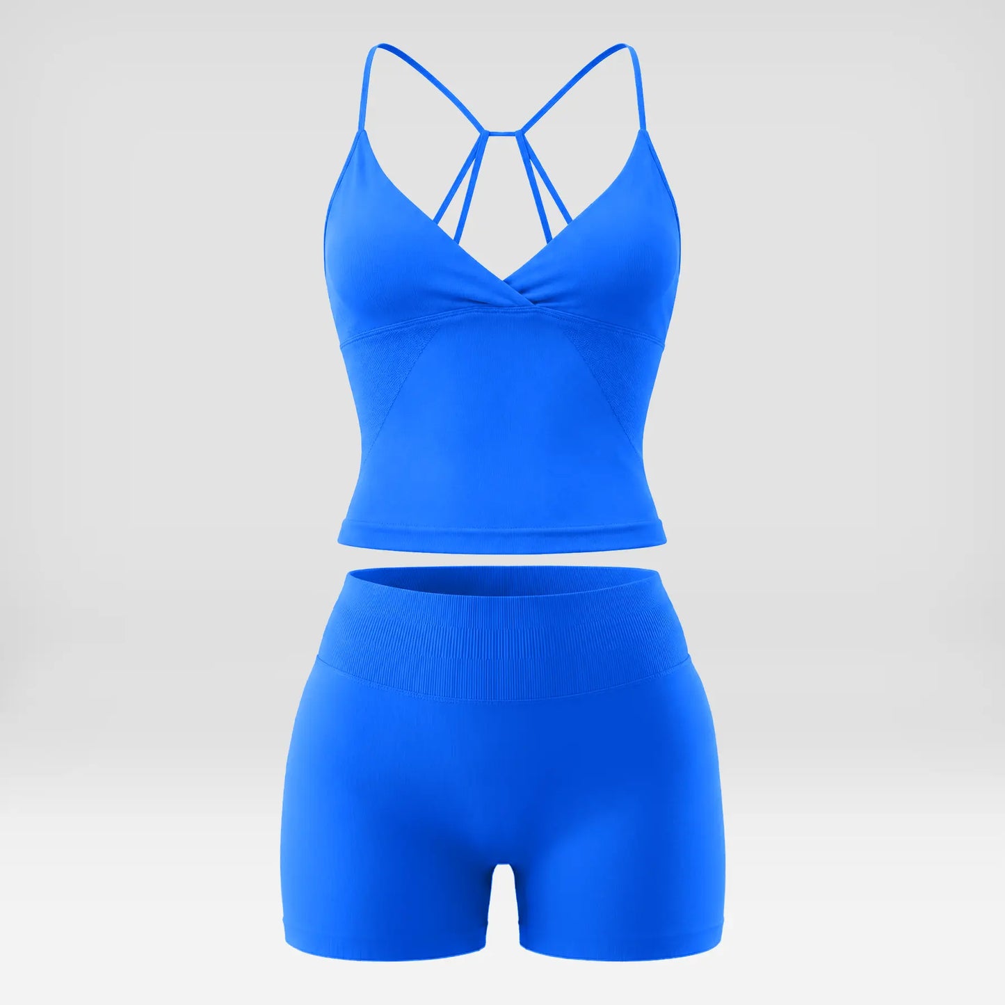 Seamless Ribbed 2 Piece Sets for Women, Gym Baddie Workout Outfit with High Waisted Shorts & Thin-Strap Crop Top, Butt Lift Athleisure Wear, Women 2 Piece Sets, Shorts for Women