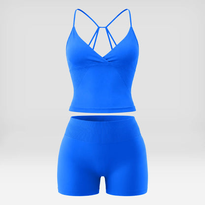 Seamless Ribbed 2 Piece Sets for Women, Gym Baddie Workout Outfit with High Waisted Shorts & Thin-Strap Crop Top, Butt Lift Athleisure Wear, Women 2 Piece Sets, Shorts for Women