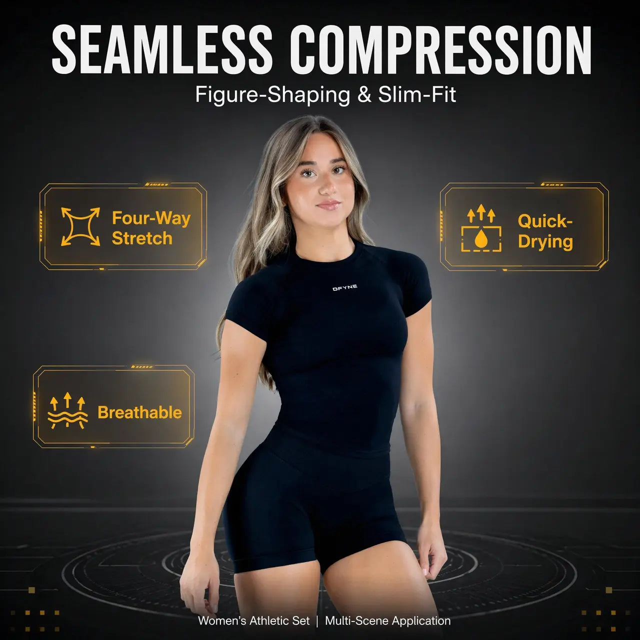 Dfyne Impact Women'S 2-Piece Workout Set, Sculpting Contour Longline Top & Shorts in Breathable 4-Way Stretch Fabric for Gym, 2 Piece Sets, Workout Sets Women Activewear Look Fitness Activewear