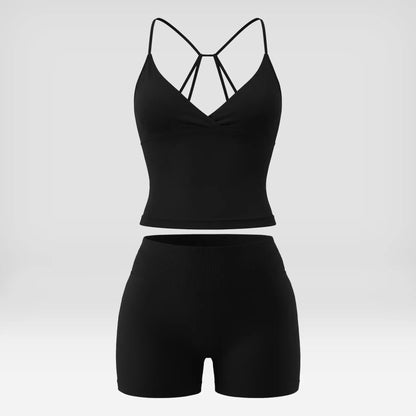 Seamless Ribbed 2 Piece Sets for Women, Gym Baddie Workout Outfit with High Waisted Shorts & Thin-Strap Crop Top, Butt Lift Athleisure Wear, Women 2 Piece Sets, Shorts for Women
