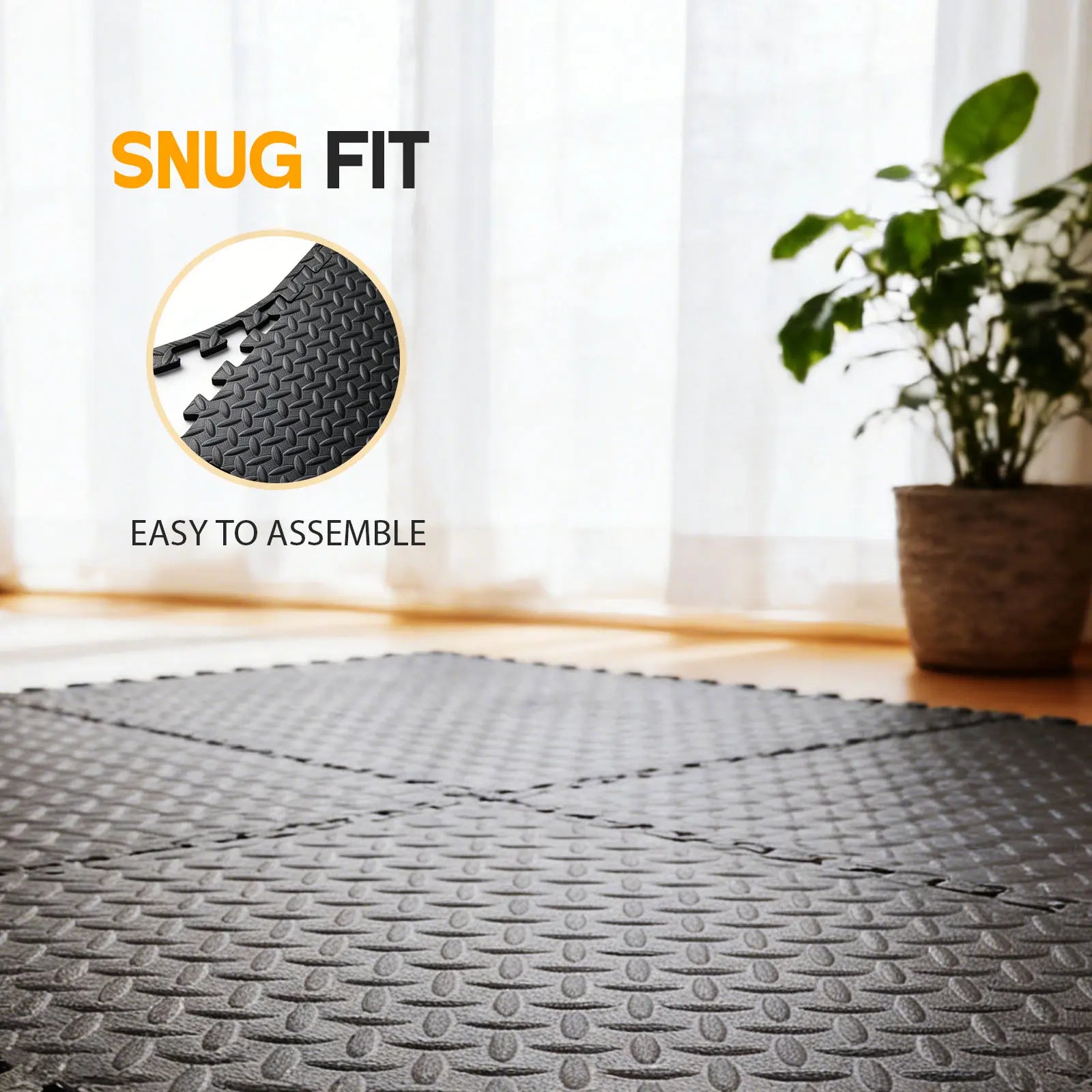 Puzzle Exercise Mat ½ In, EVA Interlocking Foam Floor Tiles for Home Gym, Mat for Home Workout Equipment, Floor Padding for Kidds, Black, 20 in X 20 in X ½ In, 6/12/24 Tiles