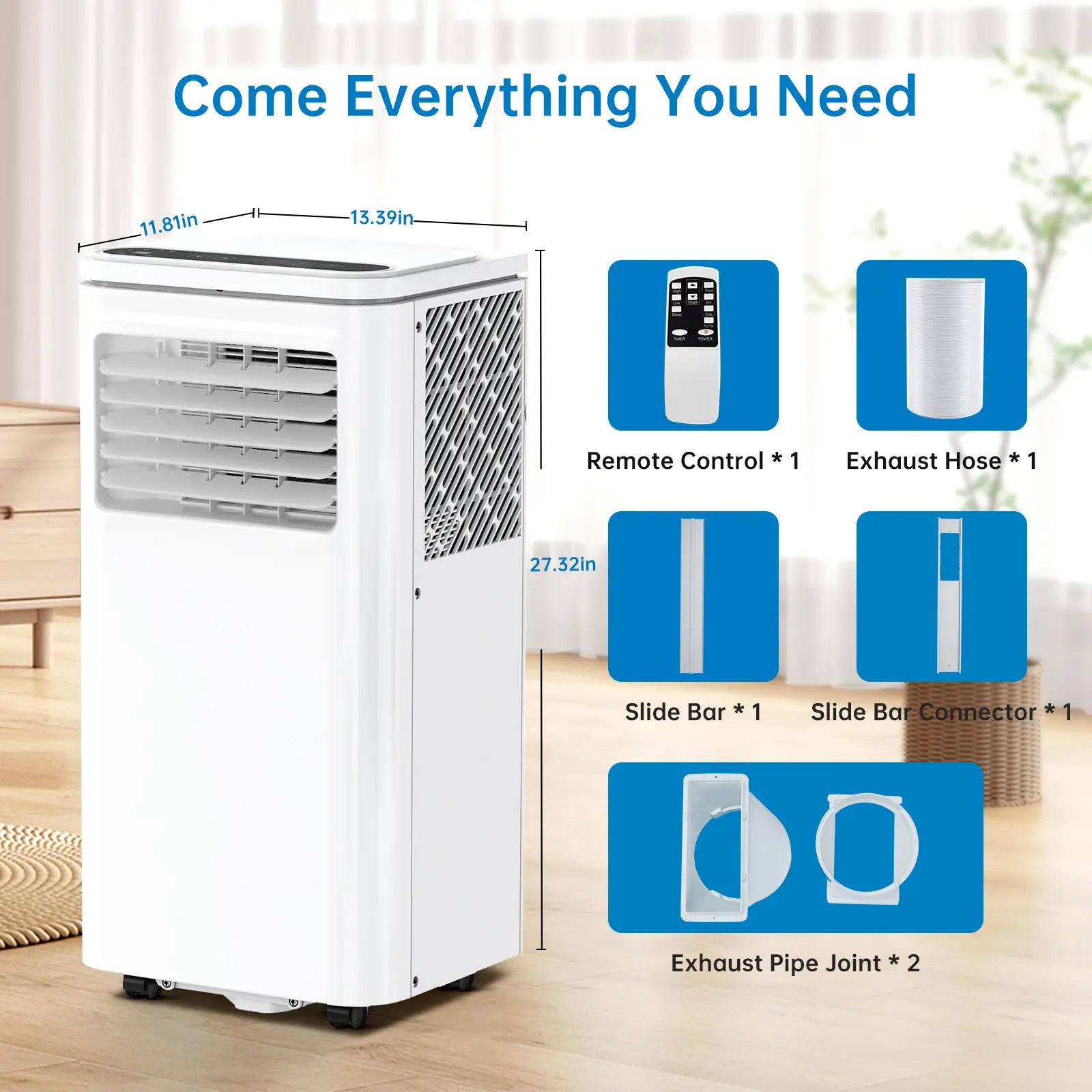 Garvee 14K/10K/8K BTU Fast & Quiet Cooling Portable Air Conditioner, 4‑In‑1 AC Unit with Dehumidifier & Fan, LED/LCD Display, Remote Control, 24H Timer, 4‑Way Swing, 360° Wheels & Window Kit for Bedroom Office Home