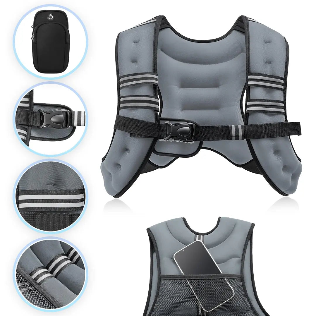 【Summersale】Zelus Weighted Vests,6/8/12/16/20/25/30Lb Rucking Vest with Detachable Phone Pouch&Reflective Stripes&Adjustable Straps|Exercise Equipment & Workout Enhancer for Motivational Walking,Strength Training,Running #Tiktokshopdealsforyoudays