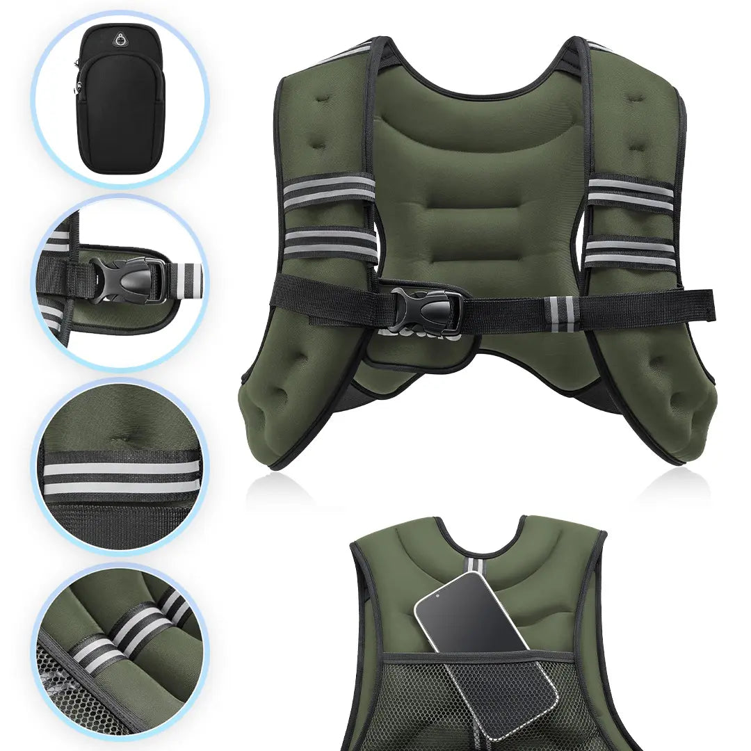 【Summersale】Zelus Weighted Vests,6/8/12/16/20/25/30Lb Rucking Vest with Detachable Phone Pouch&Reflective Stripes&Adjustable Straps|Exercise Equipment & Workout Enhancer for Motivational Walking,Strength Training,Running #Tiktokshopdealsforyoudays