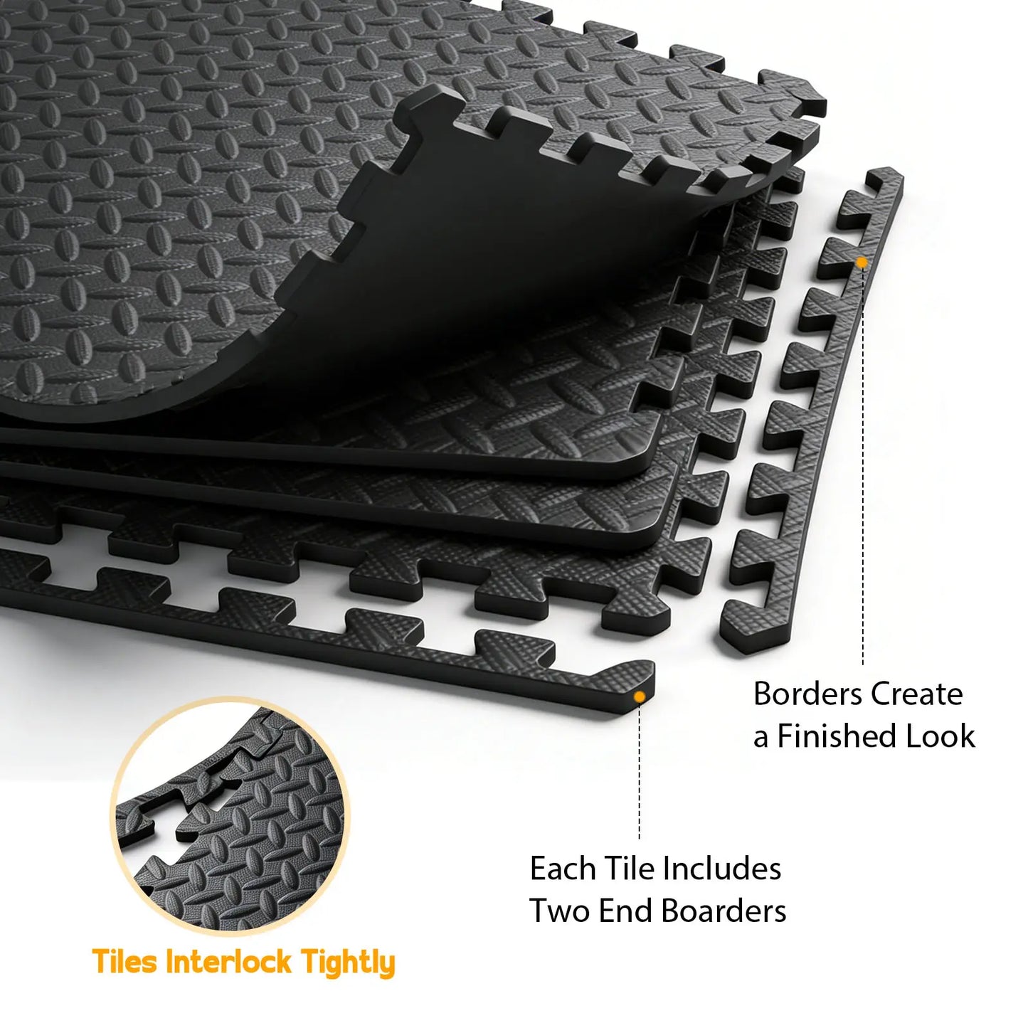 Puzzle Exercise Mat ½ In, EVA Interlocking Foam Floor Tiles for Home Gym, Mat for Home Workout Equipment, Floor Padding for Kidds, Black, 20 in X 20 in X ½ In, 6/12/24 Tiles
