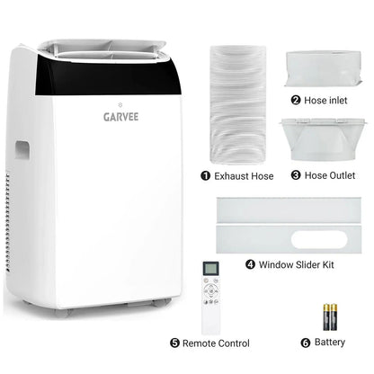 Garvee 14K/10K/8K BTU Fast & Quiet Cooling Portable Air Conditioner, 4‑In‑1 AC Unit with Dehumidifier & Fan, LED/LCD Display, Remote Control, 24H Timer, 4‑Way Swing, 360° Wheels & Window Kit for Bedroom Office Home