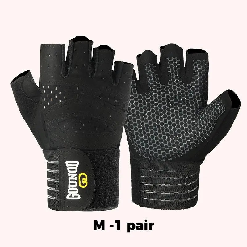 Breathable Mesh Training Gloves, Half-Finger Design with Anti-Slip Grip, Secure Wrap Wristband & Shock-Absorbing Palm Padding, Adjustable, Bodybuilding Sports Gloves, Durable, Home Fitness Training