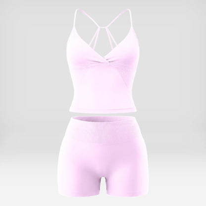 Seamless Ribbed 2 Piece Sets for Women, Gym Baddie Workout Outfit with High Waisted Shorts & Thin-Strap Crop Top, Butt Lift Athleisure Wear, Women 2 Piece Sets, Shorts for Women