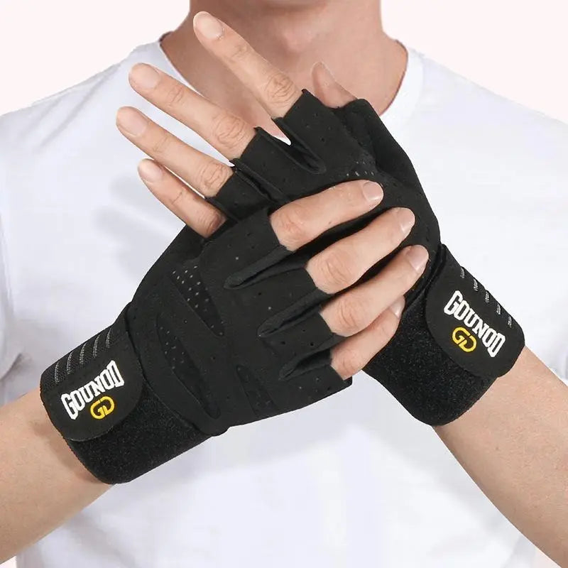 Breathable Mesh Training Gloves, Half-Finger Design with Anti-Slip Grip, Secure Wrap Wristband & Shock-Absorbing Palm Padding, Adjustable, Bodybuilding Sports Gloves, Durable, Home Fitness Training