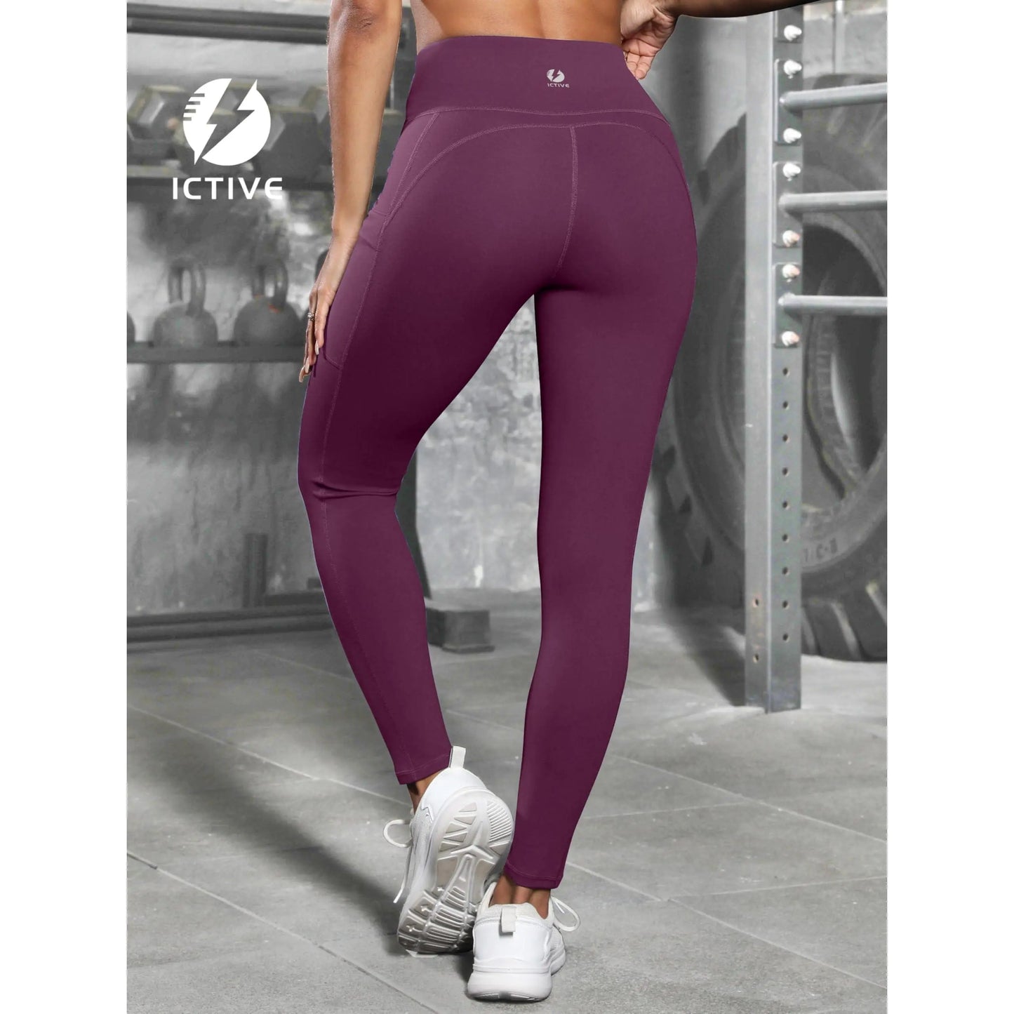ICTIVE High Rise Leggings for Women, Tight-Fit Athleisure Wear with Pockets for Womens Fitness & Yoga Workouts, Gymwear Activewear, Gym Yoga Clothing