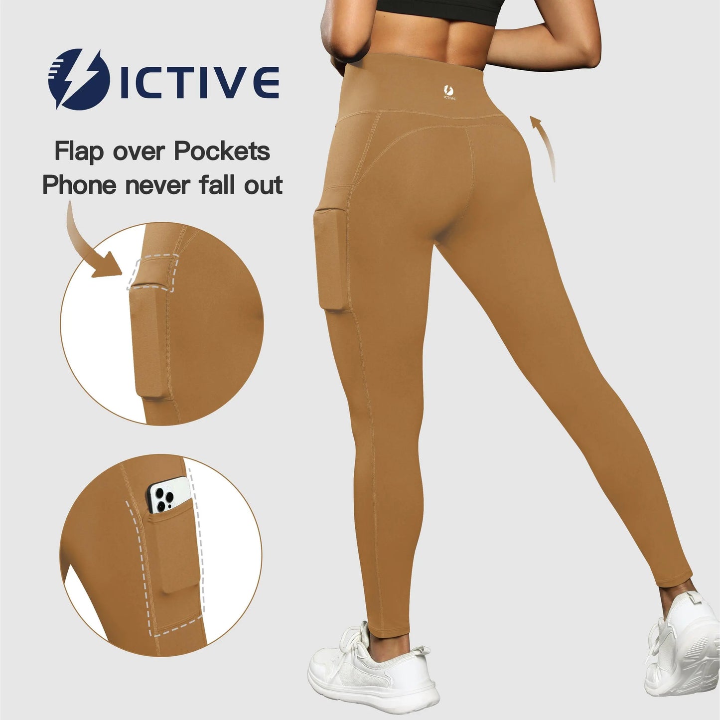 ICTIVE High Rise Leggings for Women, Tight-Fit Athleisure Wear with Pockets for Womens Fitness & Yoga Workouts, Gymwear Activewear, Gym Yoga Clothing