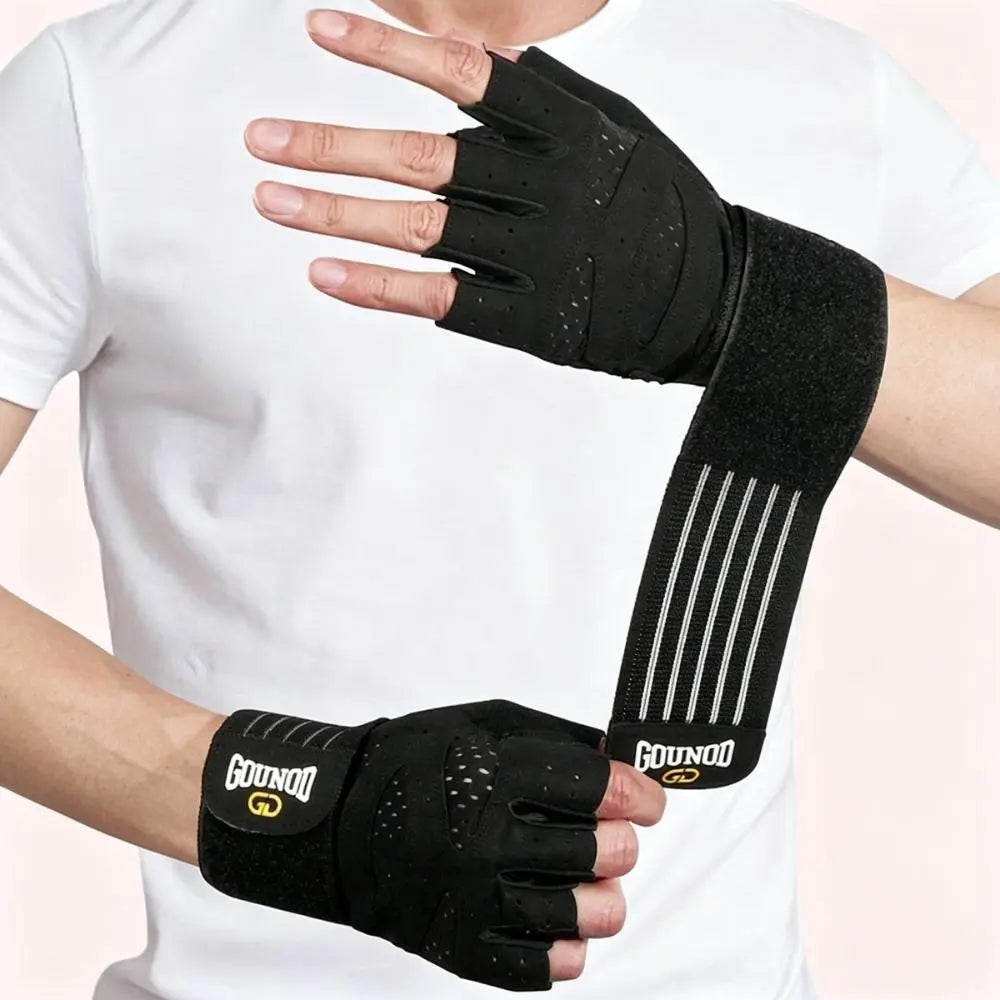 Breathable Mesh Training Gloves, Half-Finger Design with Anti-Slip Grip, Secure Wrap Wristband & Shock-Absorbing Palm Padding, Adjustable, Bodybuilding Sports Gloves, Durable, Home Fitness Training