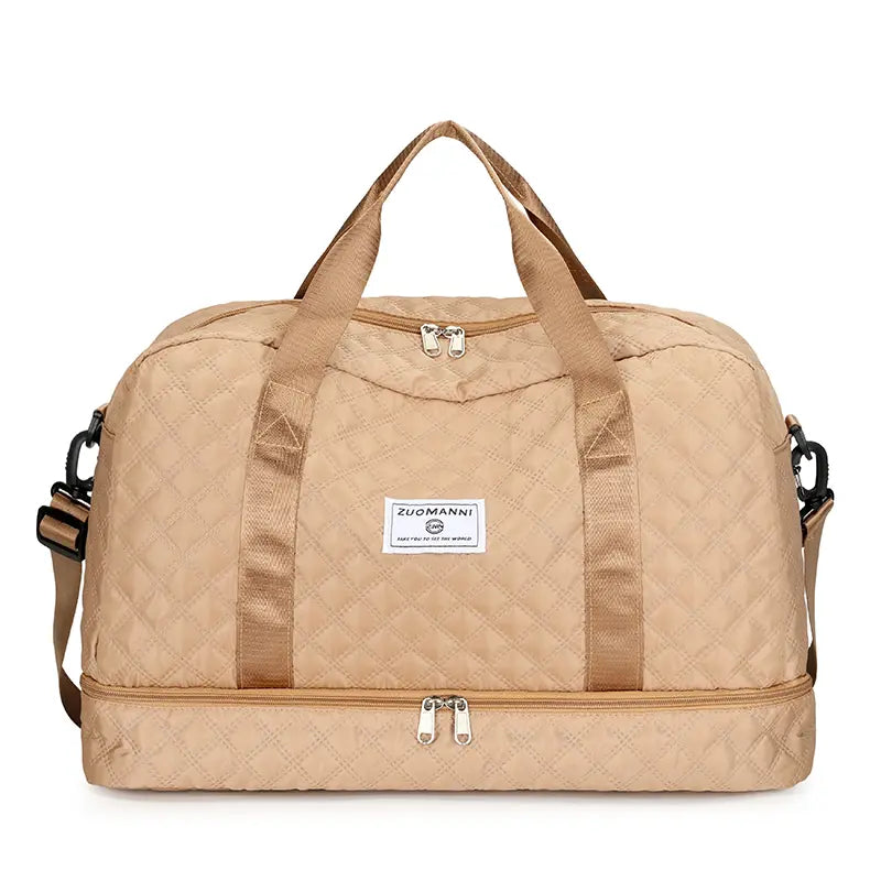 Large Capacity Quilted Duffel Bag, Lightweight Weekender Gym Bag with Multiple Pockets, Travel Carry-On Bag for Overnight Trips & Daily Use