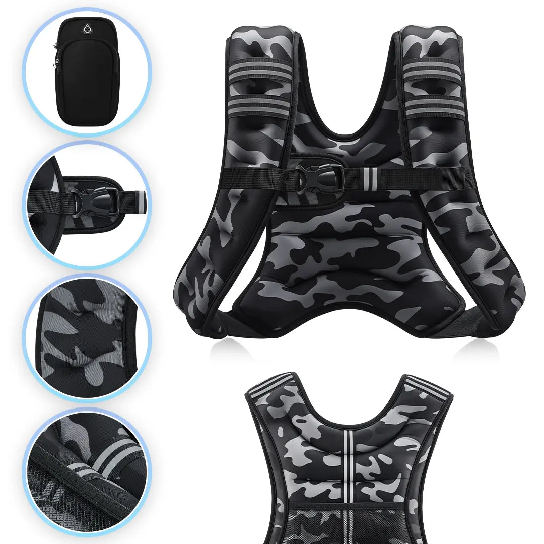 【Summersale】Zelus Weighted Vests,6/8/12/16/20/25/30Lb Rucking Vest with Detachable Phone Pouch&Reflective Stripes&Adjustable Straps|Exercise Equipment & Workout Enhancer for Motivational Walking,Strength Training,Running #Tiktokshopdealsforyoudays