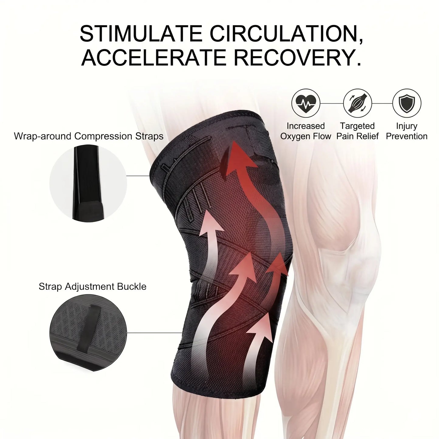 Knee Brace with Adjustable Strap (2 Pack) - Compression Knee Sleeve for Men and Women, Joint Support for Arthritis, ACL & Knee Pain Relief